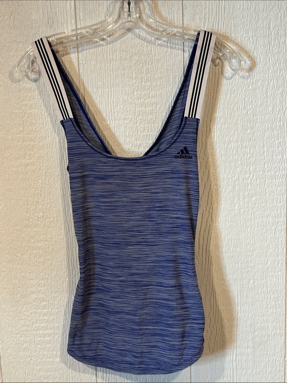 adidas Heathered Blue Tank with White and Black Striped Straps
